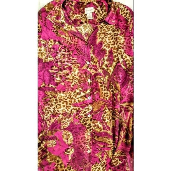 💕CHICO'S💕 Animal Print Button Down Blouse - Picture 6 of 8